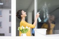 Imagen sobre el tema de la mujer limpiando ventanas